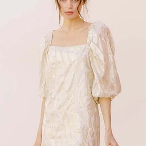 Storia Metallic Gold Abstract Shapes Mini Dress